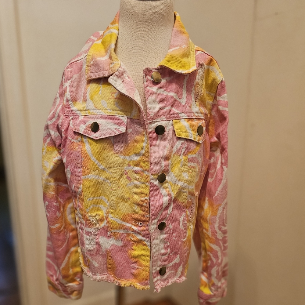 EUC | Girls | Super Cute Pink & Yellow Denim Jacket | Size: 10/12
